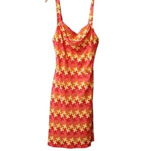 Shoshanna Pink & Orange Geometric Print Tank Dress 12 Y2K Chevron Striped Bright